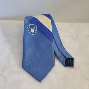Milwaukee Brewers MLB Blue Yellow Striped Baseball Mens Necktie Tie